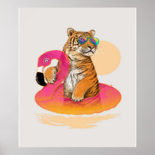 Flamingo   Funny Chillin Flamingo Tiger Friends Poster