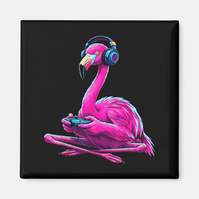 Flamingo Gaming Animal Video Games Funny Flamingo  Magnet (Vorne)