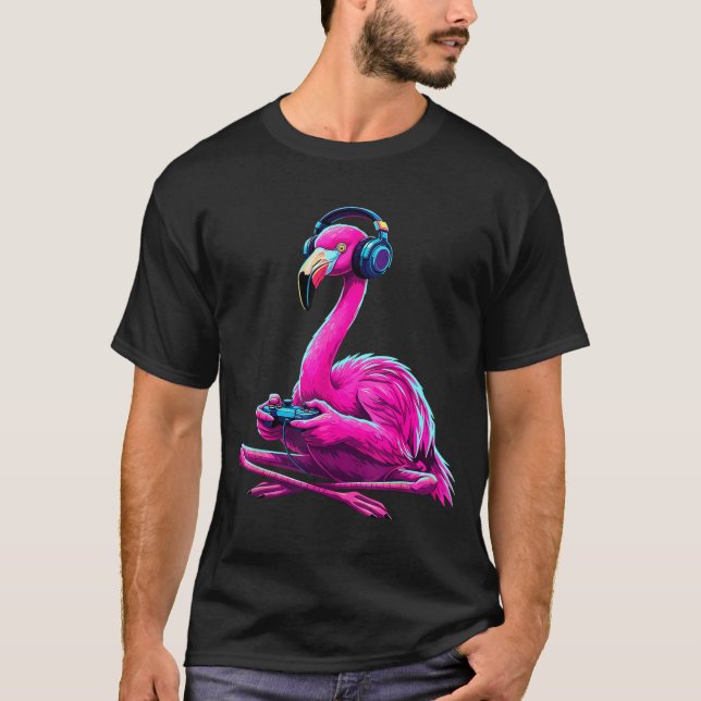 Flamingo Gaming Animal Video Games Funny Flamingo  T-Shirt (Vorderseite)