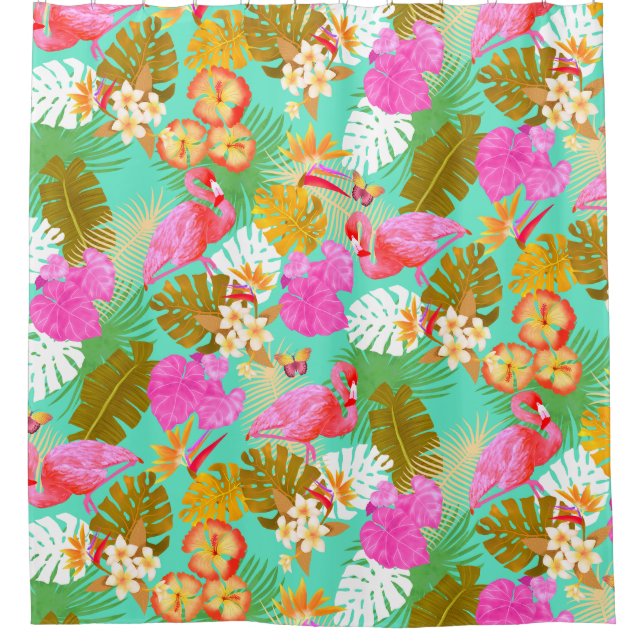 Flamingo Garden Aquamarin Duschvorhang (Vorderseite)