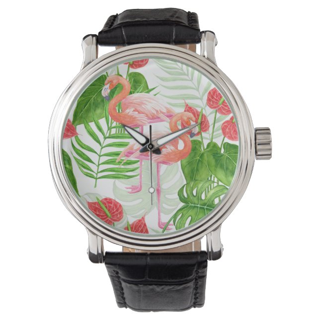 Flamingo Garden Armbanduhr (Vorderseite)