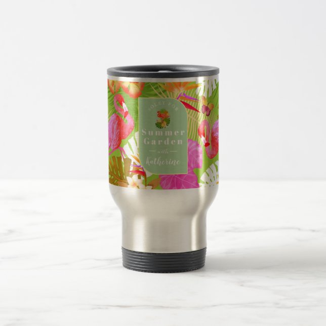 Flamingo Garden Bright Green Reisebecher (Mittel)