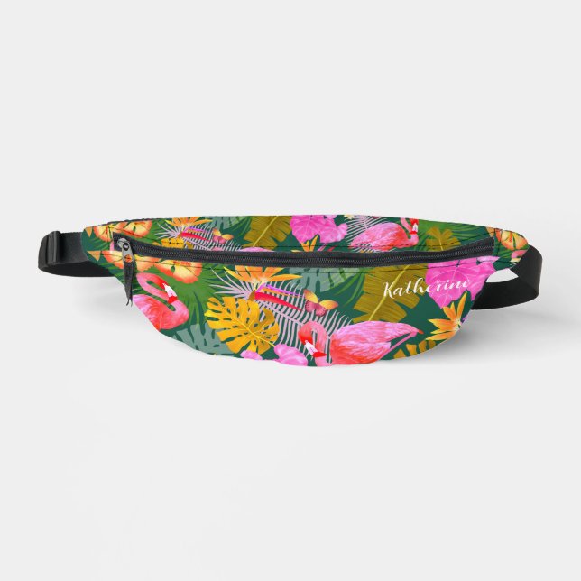Flamingo Garden Dark Green Bauchtasche (Vorderseite)