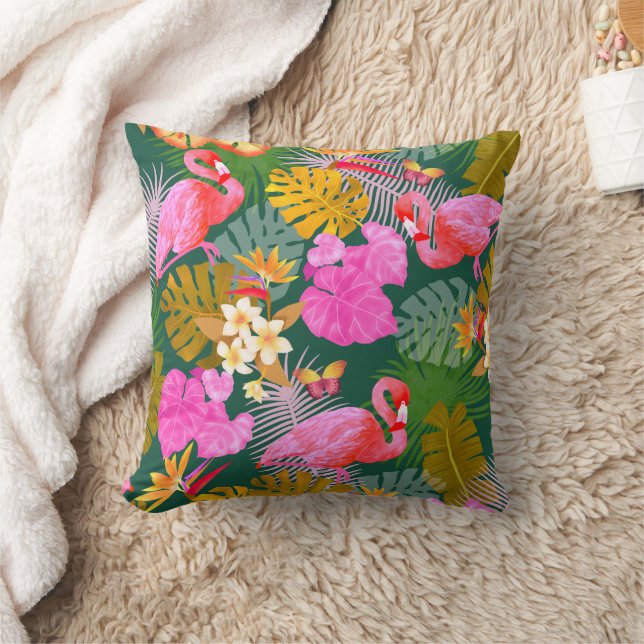 Flamingo Garden Dark Green Kissen (Decke)
