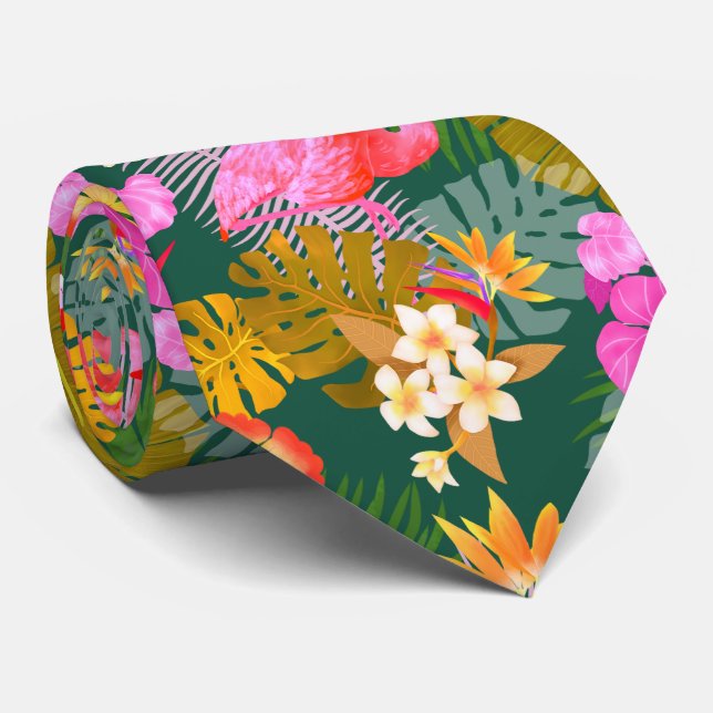 Flamingo Garden Dark Green Krawatte (Gerollt)