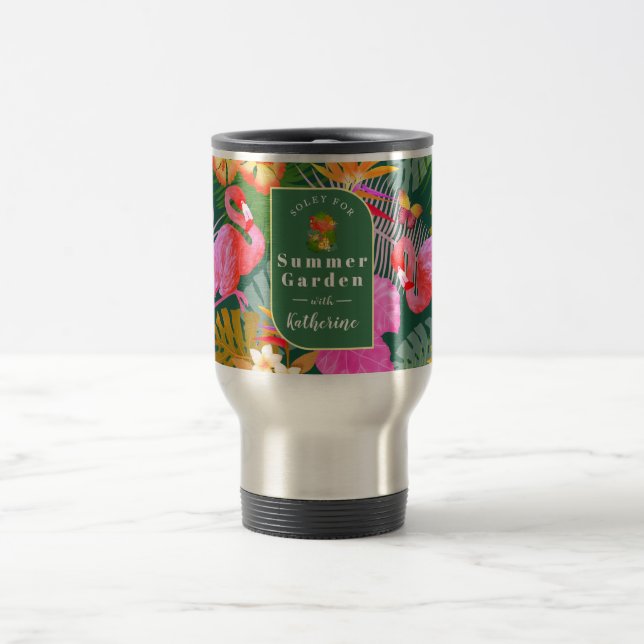 Flamingo Garden Dark Green Reisebecher (Mittel)