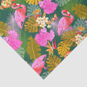 Flamingo Garden Dark Green Seidenpapier