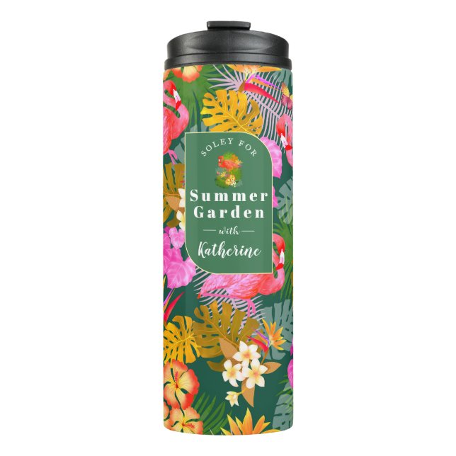 Flamingo Garden Dark Green Thermosbecher (Vorderseite)