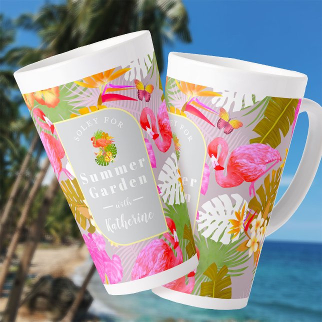 Flamingo Garden Gray Milchtasse (Flamingo Garden Grey Latte Mug.)