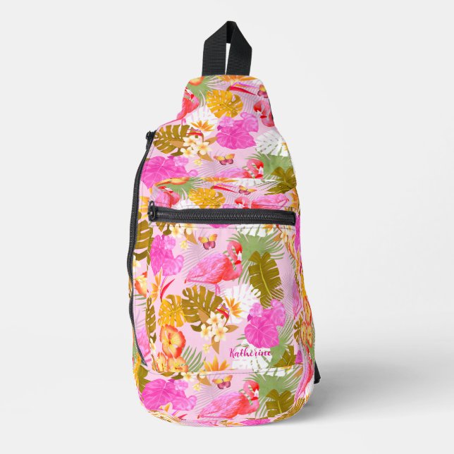 Flamingo Garden Pink Crossbody Bag (Vorderseite)