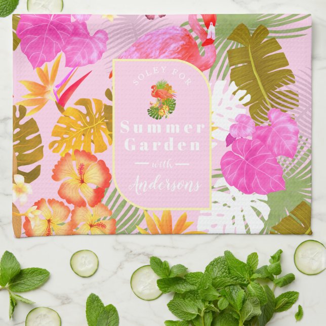 Flamingo Garden Pink Geschirrtuch (Gefaltet)