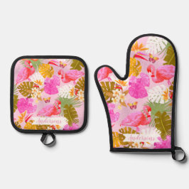 Flamingo Garden Pink Ofenhandschuh & Topflappen-Set