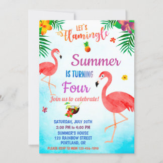 Flamingo Geburtstag Einladung Tropical luade einla