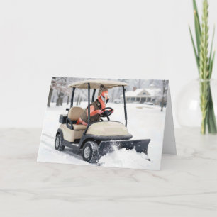 Flamingo Geburtstag fährt Golfcart mit Schneepflug Karte