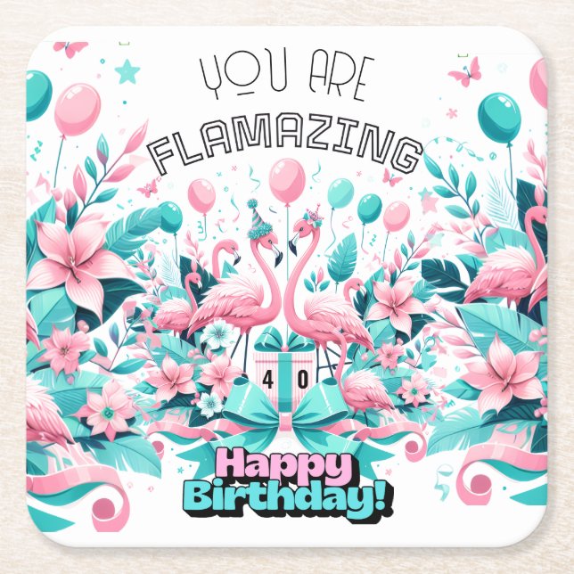 Flamingo-Geburtstag-Untersetzer Rechteckiger Pappuntersetzer (Vorderseite)