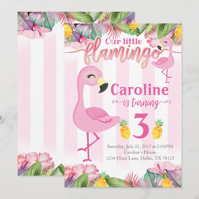 Flamingo-Geburtstags-Party Einladungs-Flamingo Einladung (Vorne/Hinten)