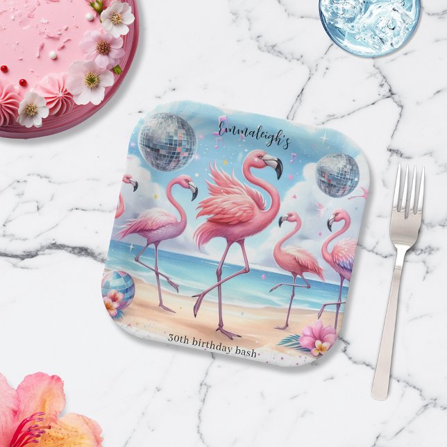 Flamingo-Geburtstags-Strandparty Pappteller (Von Creator hochgeladen)