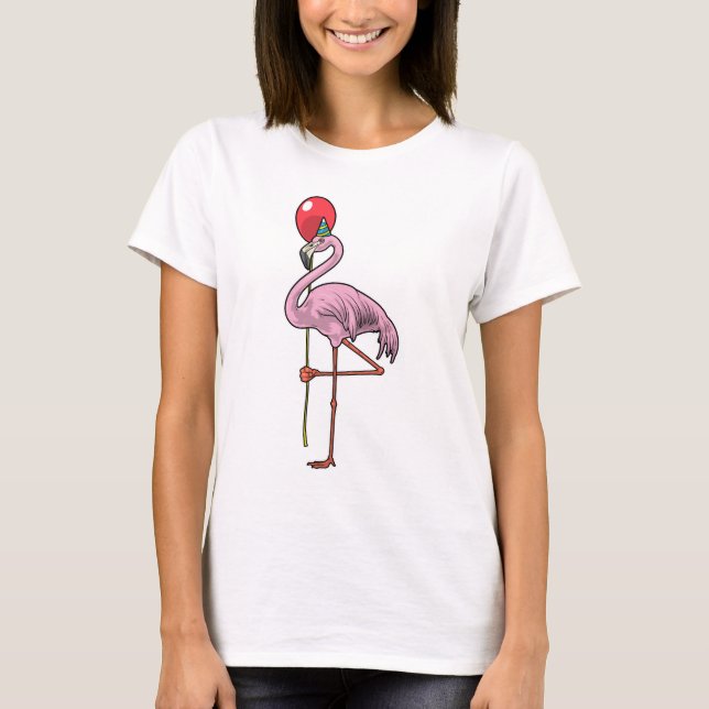Flamingo Geburtstagsballon T-Shirt (Vorderseite)