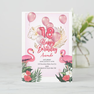 Flamingo Geburtstagsparty Einladung, 18. Geburtsta Einladung