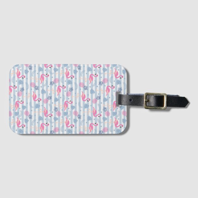 Flamingo-Gepäckmarke - Rosa & Blau Gepäckanhänger (Vorderseite (Horizontal))