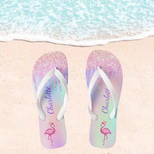 Flamingo Glitzer tropischer Name Rosa holografisch Flip Flops