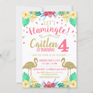 Flamingo Gold Glitzer und Rosa Geburtstagseinladun Einladung