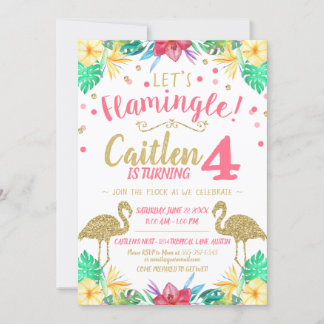 Flamingo Gold Glitzer und Rosa Geburtstagseinladun Einladung
