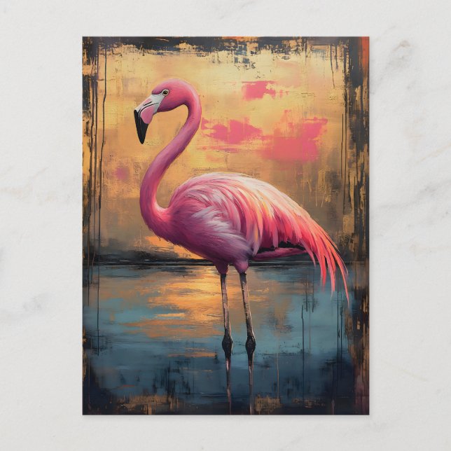 Flamingo Golden Sunset Paint Postkarte (Vorderseite)