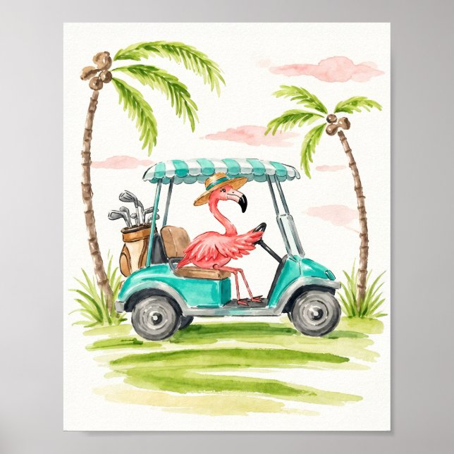 Flamingo Golf Wasserfarben Kunst Druck Poster (Vorne)