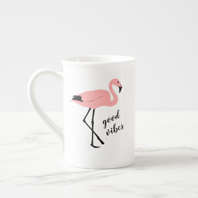 Flamingo Good Vibes Pink Black Bone China Tasse (Links)