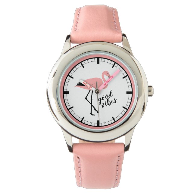 Flamingo Good Vibes Pink Niedlich Watch Armbanduhr (Vorderseite)
