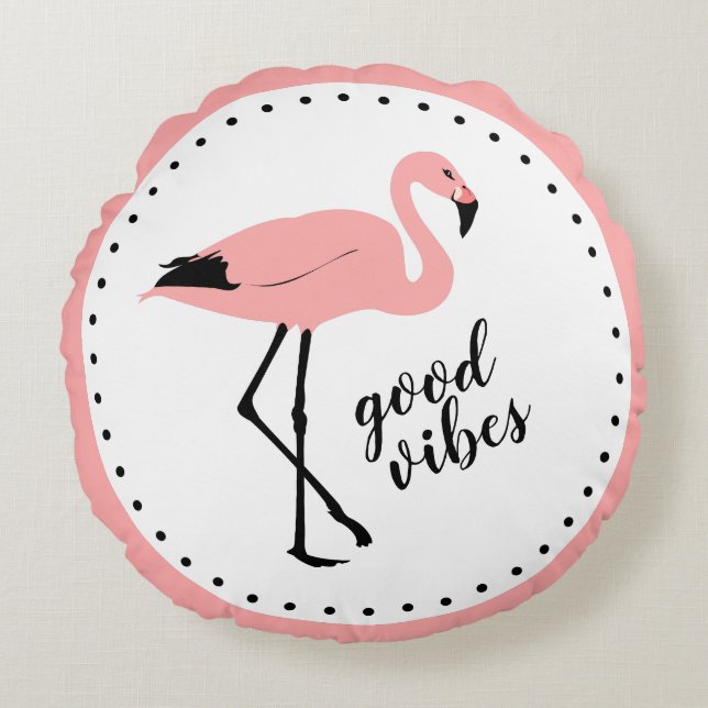 Flamingo Good Vibes Pink Niedliche Keuschkissen Sc Rundes Kissen (Vorderseite)