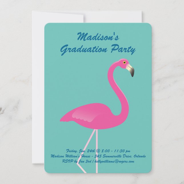 Flamingo Graduation Party - Türkis Einladung (Vorderseite)