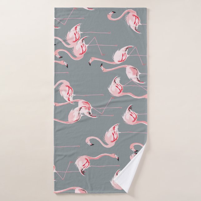 Flamingo Gray: Vintages nahtloses Muster. Badehandtuch (Badehandtuch)