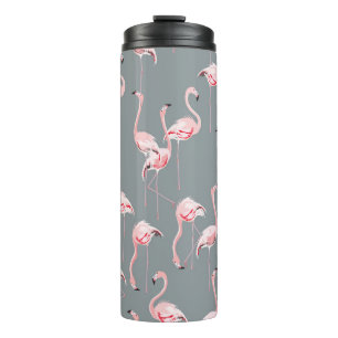 Flamingo Gray: Vintages nahtloses Muster. Thermosbecher