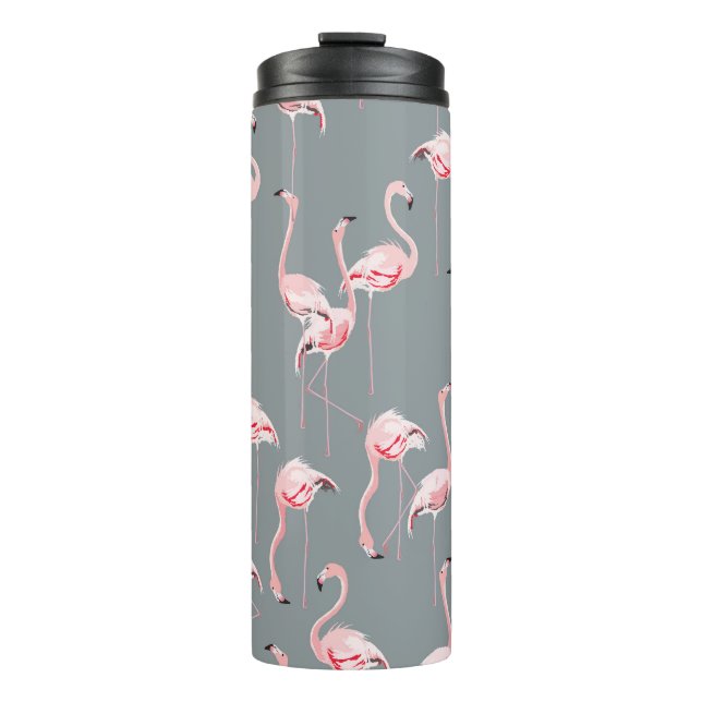 Flamingo Gray: Vintages nahtloses Muster. Thermosbecher (Vorderseite)
