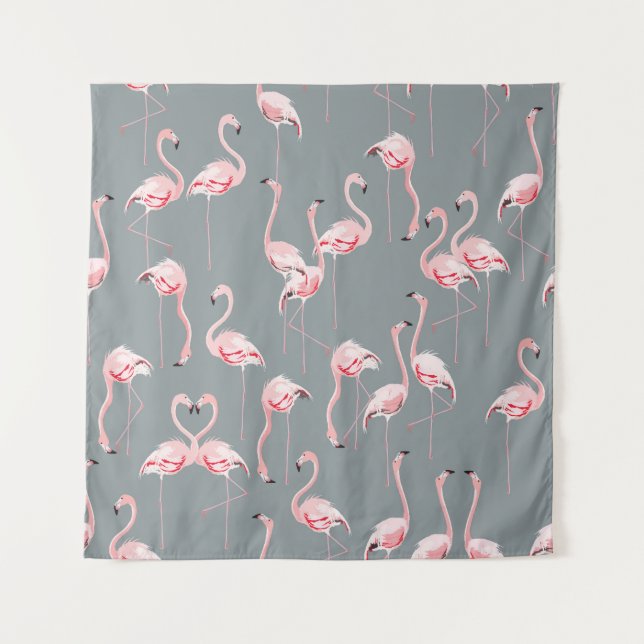 Flamingo Gray: Vintages nahtloses Muster. Wandteppich (Vorderseite)