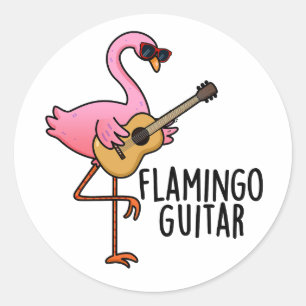 Flamingo Guitar Funny Music Pub Runder Aufkleber