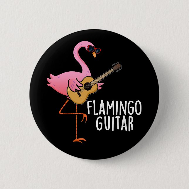 Flamingo Guitar Funny Music Pun Dark BG Button (Vorderseite)