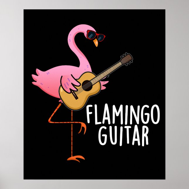 Flamingo Guitar Funny Music Pun Dark BG Poster (Vorne)