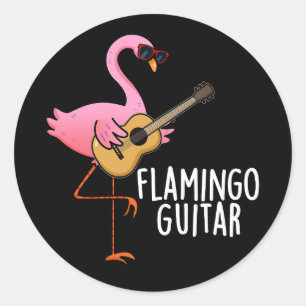 Flamingo Guitar Funny Music Pun Dark BG Runder Aufkleber
