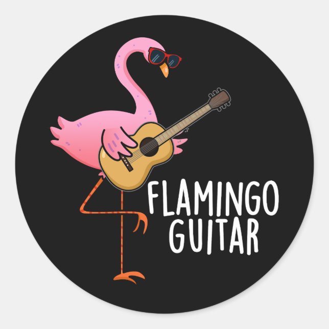 Flamingo Guitar Funny Music Pun Dark BG Runder Aufkleber (Vorderseite)