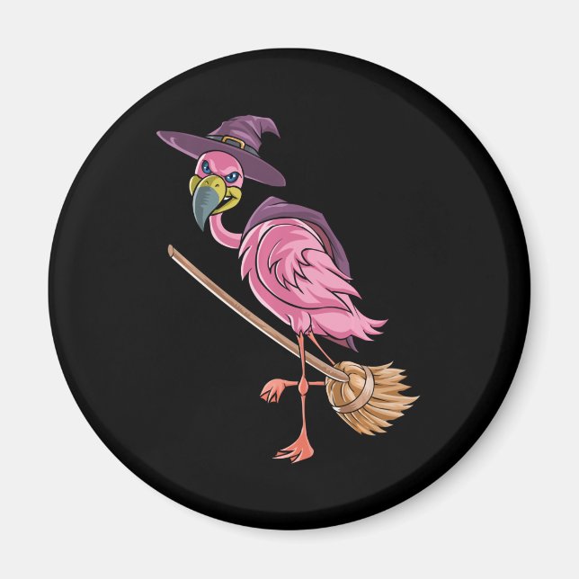 Flamingo Halloween | Flamingo Witch Scary Party Magnet (Vorne)