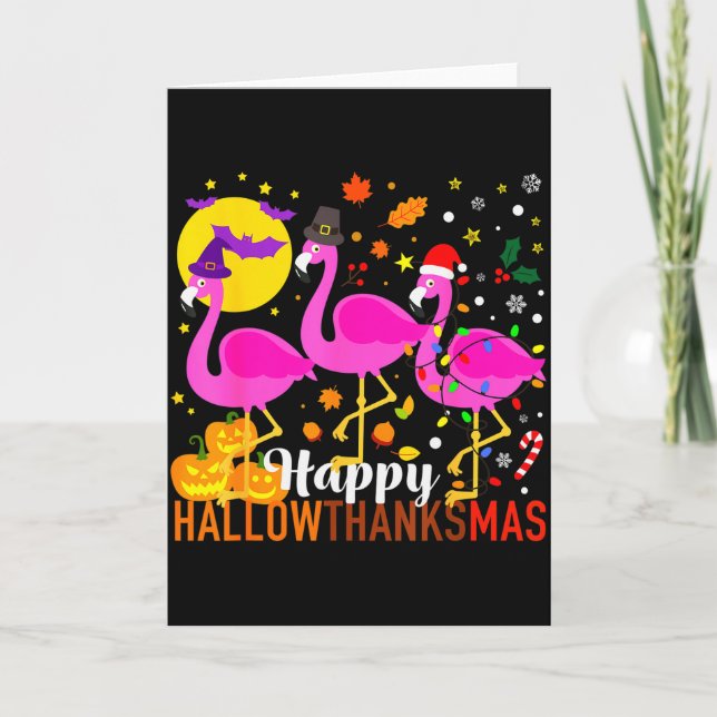 Flamingo Halloween Thanksgiving Christmas Hallowth Karte (Vorderseite)