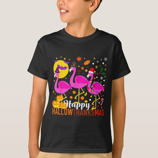 Flamingo Halloween Thanksgiving Christmas Hallowth T-Shirt (Vorderseite)