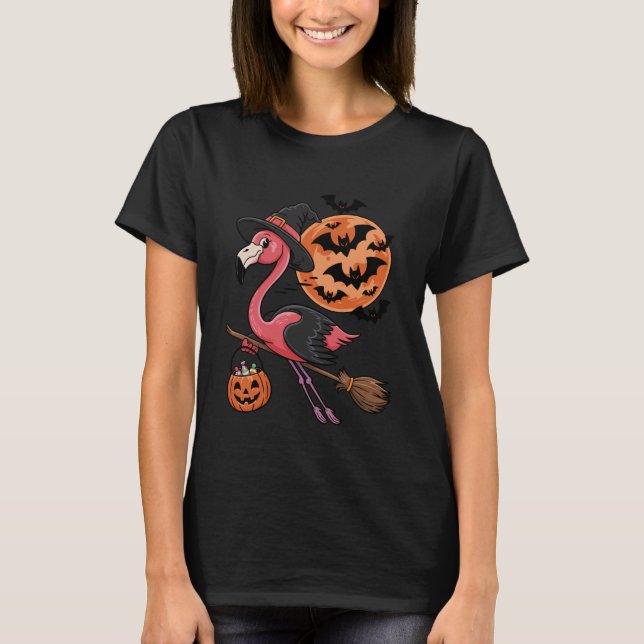 Flamingo Halloween Witch Hat Jack-o-Lantern Candy  T-Shirt (Vorderseite)