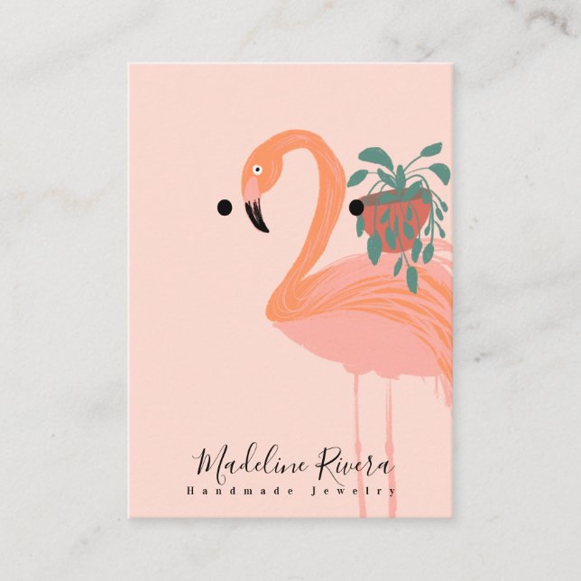 Flamingo Handmade Artisan Earring Display Cards Telefonnummerkarte (Vorderseite)