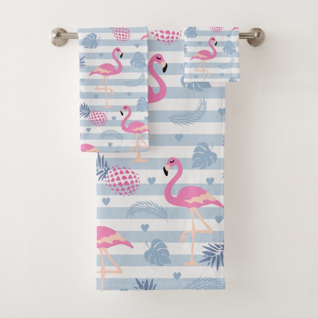 Flamingo Handtuch - Rosa & Blau Badhandtuch Set (Insitu)