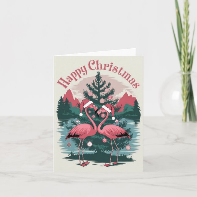 Flamingo Happy Christmas Karte (Vorderseite)