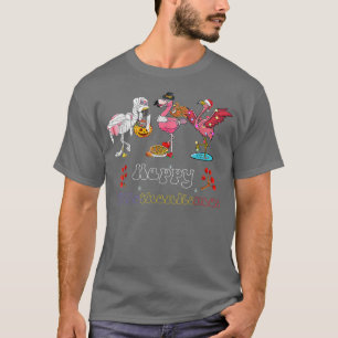 Flamingo Happy HalloThanksmas Funny Halloween T-Shirt